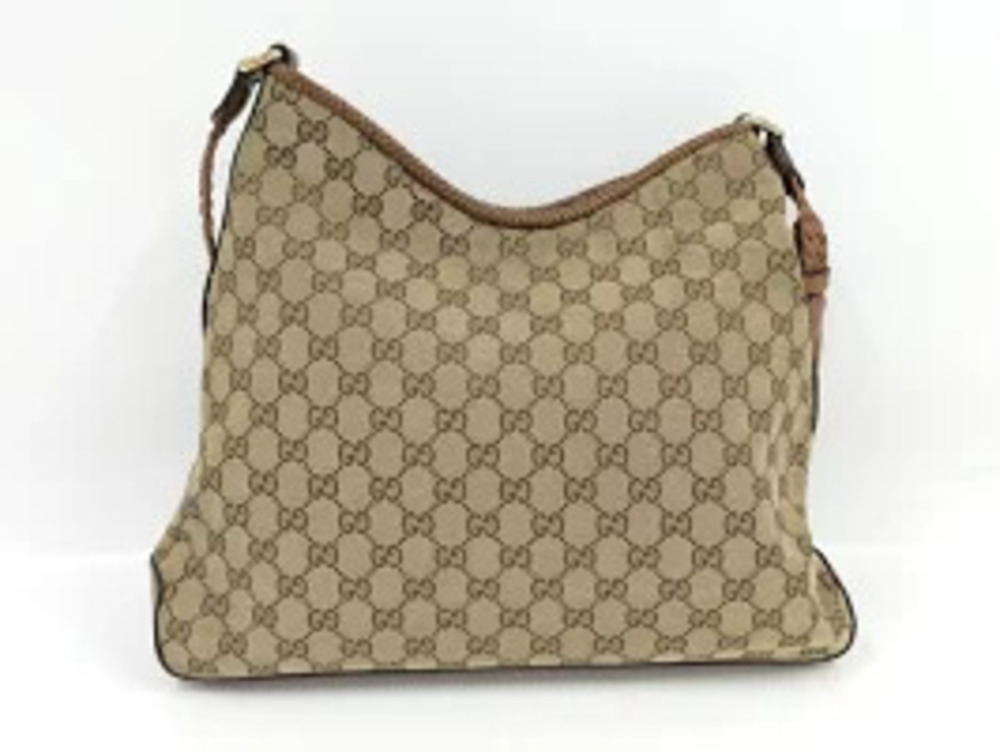 Gucci Leather Shoulder Canvas Bag Brown GG Brown